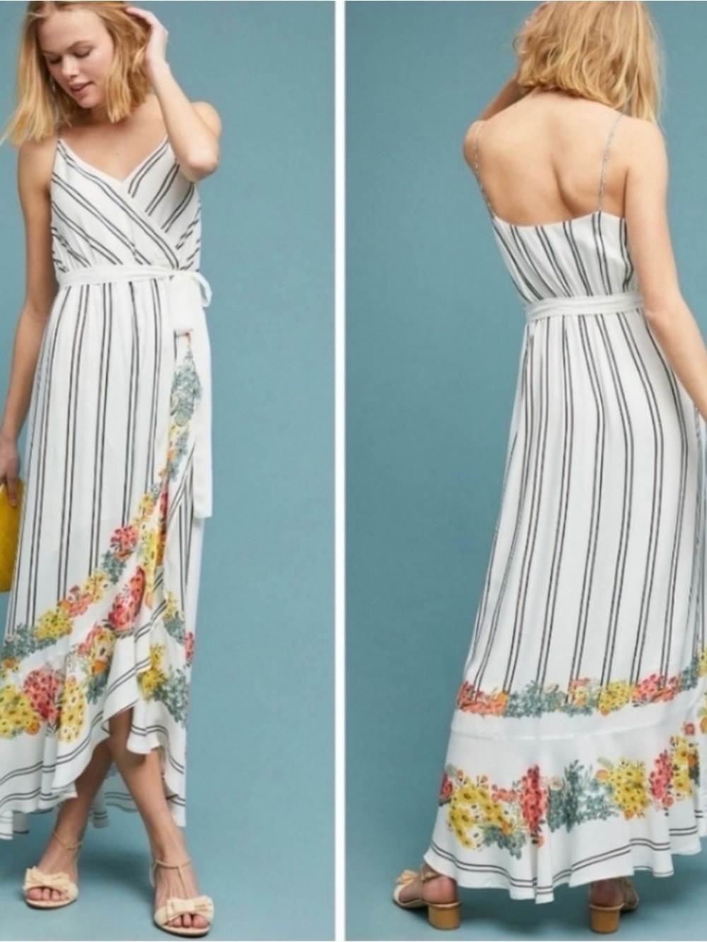 Farm Rio Kasai Wrap Maxi Dress Size XS floral striped